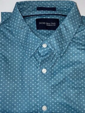 JACHS Men’s Lightweight Performance Teal Micro-Dot Short Sleeve Button-Up Sz L